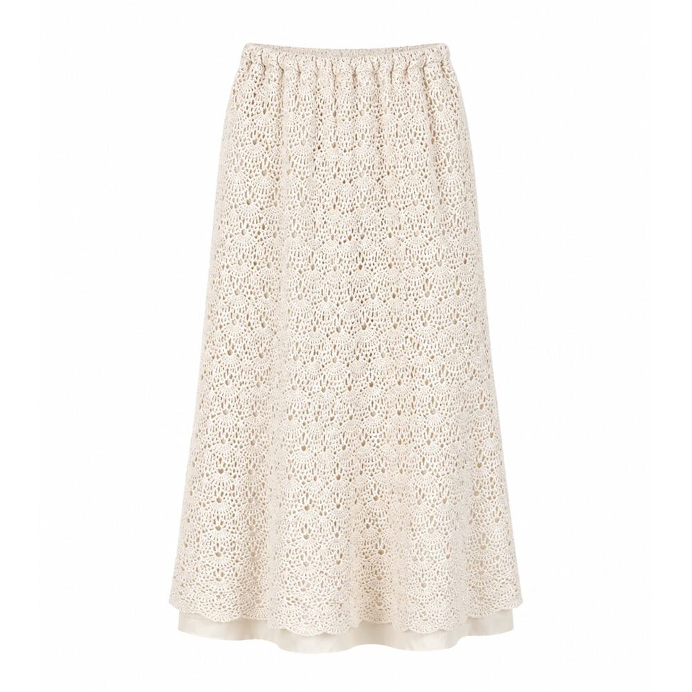 Vintage Crochet Cotton Midi Skirt Cream Size Small Boho Coquette Softgirl Look - Picture 3 of 10